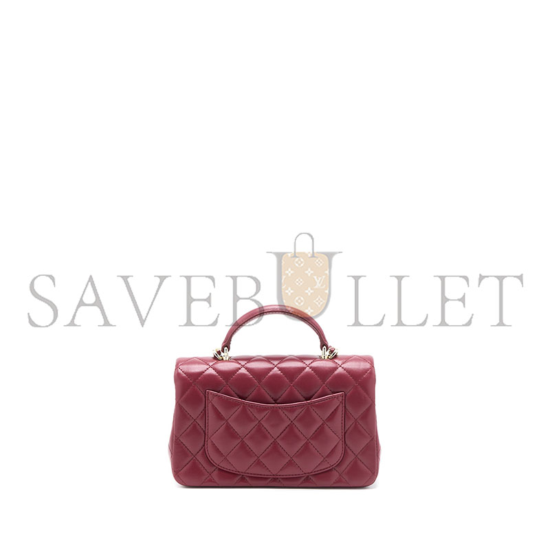 CHANEL TOP HANDLE MINI RECTANGULAR FLAP BAG LAMBSKIN BURGUNDY GHW (20*12*6.5cm)